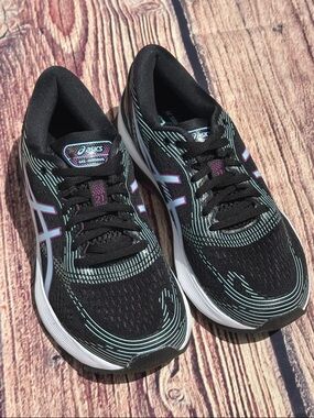 ASICS Women's Black with baby blue & Purple Athletic Running Shoes